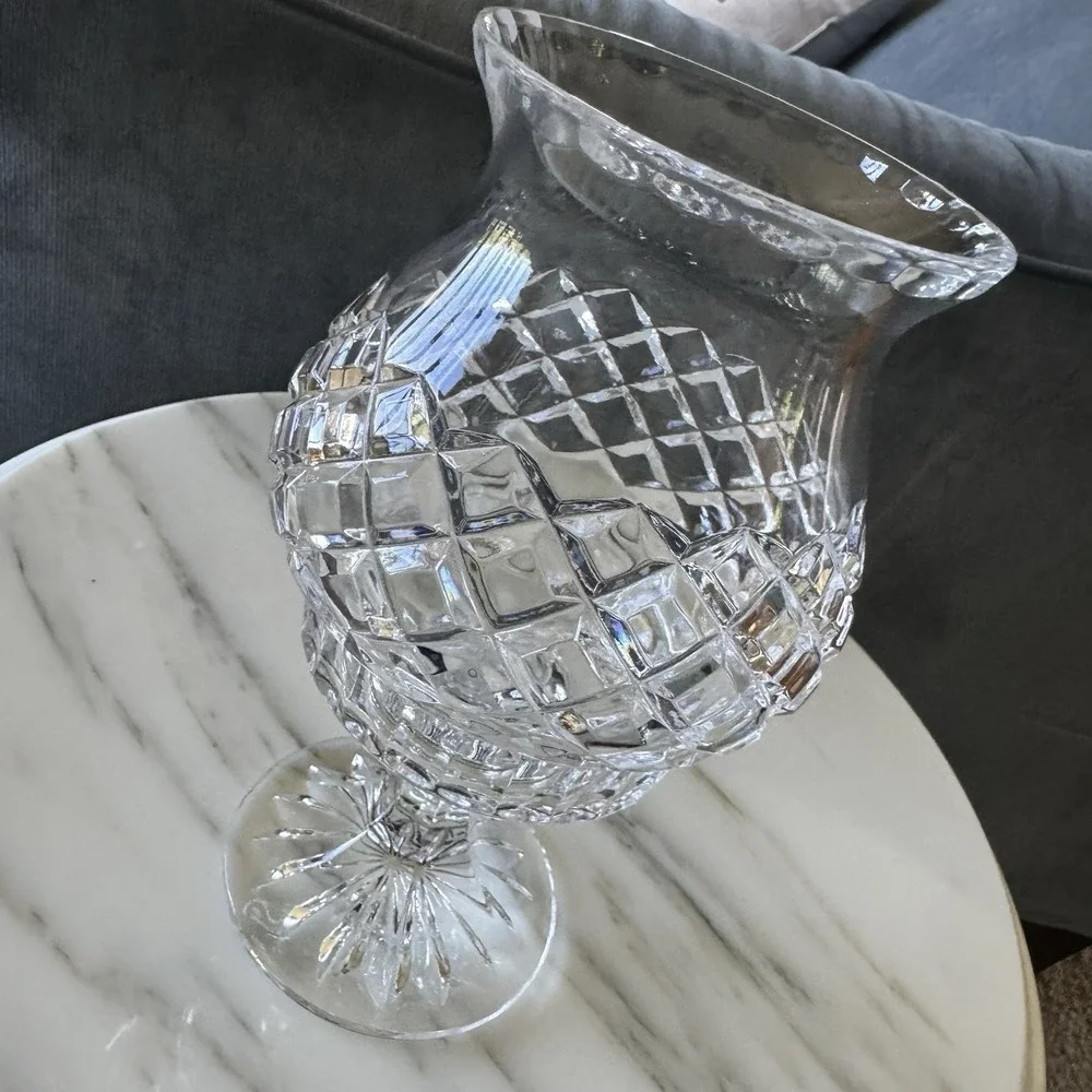 Vintage Block Crystal Candle Fairy Hurricane Lamp ~ Over 24% Lead ~ Hand Cut
